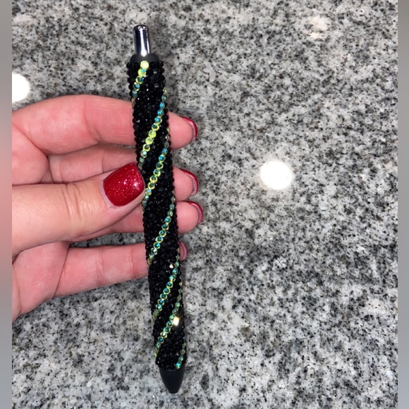 Black & Aqua Green Rhinestone Gel Pen - Picture 3 of 4